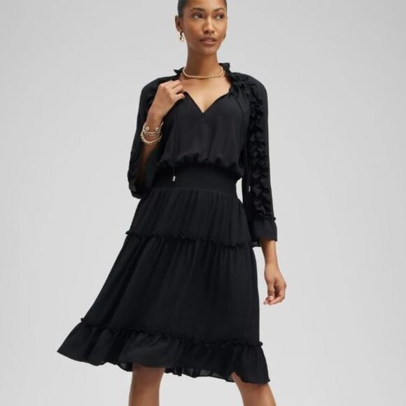 NWT CHICOS RUFFLE BELL SLEEVE DRESS SIZE 1.5 - Picture 1 of 4